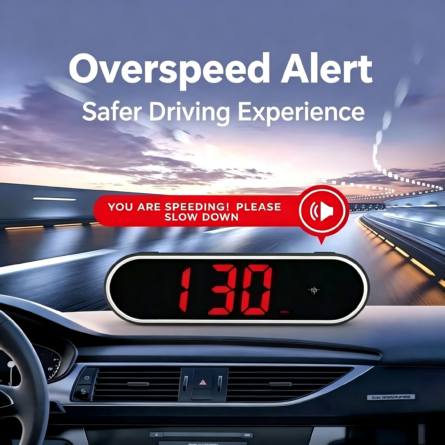 Smart in-car radar detector with voice alerts, head-up display, speed‑measuring radar, and Beidou HUD—specifically designed for automotive warning systems.