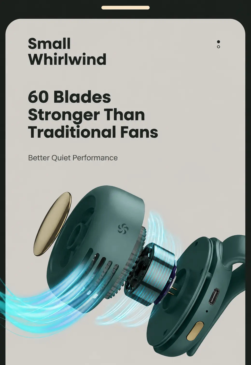 3-in-1 Mini Cyclone Bladeless Fan | Portable Neck & Waist-Mountable USB Rechargeable Fan