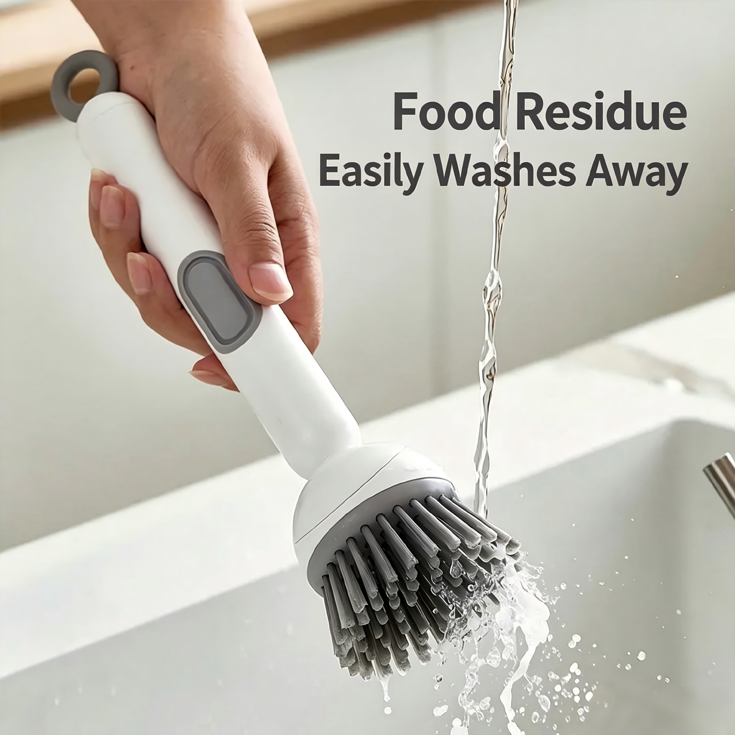 Multi‑functional long‑handle liquid‑dispensing pot brush—household, rotatable, with a press‑to‑dispense feature for dishwashing; keeps your hands oil‑free and protects your pots.