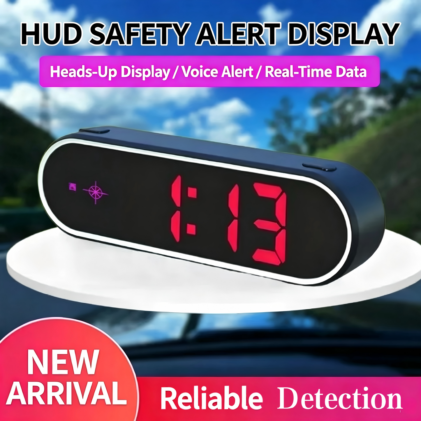Smart in-car radar detector with voice alerts, head-up display, speed‑measuring radar, and Beidou HUD—specifically designed for automotive warning systems.