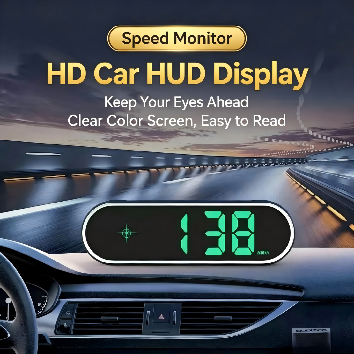 Smart in-car radar detector with voice alerts, head-up display, speed‑measuring radar, and Beidou HUD—specifically designed for automotive warning systems.