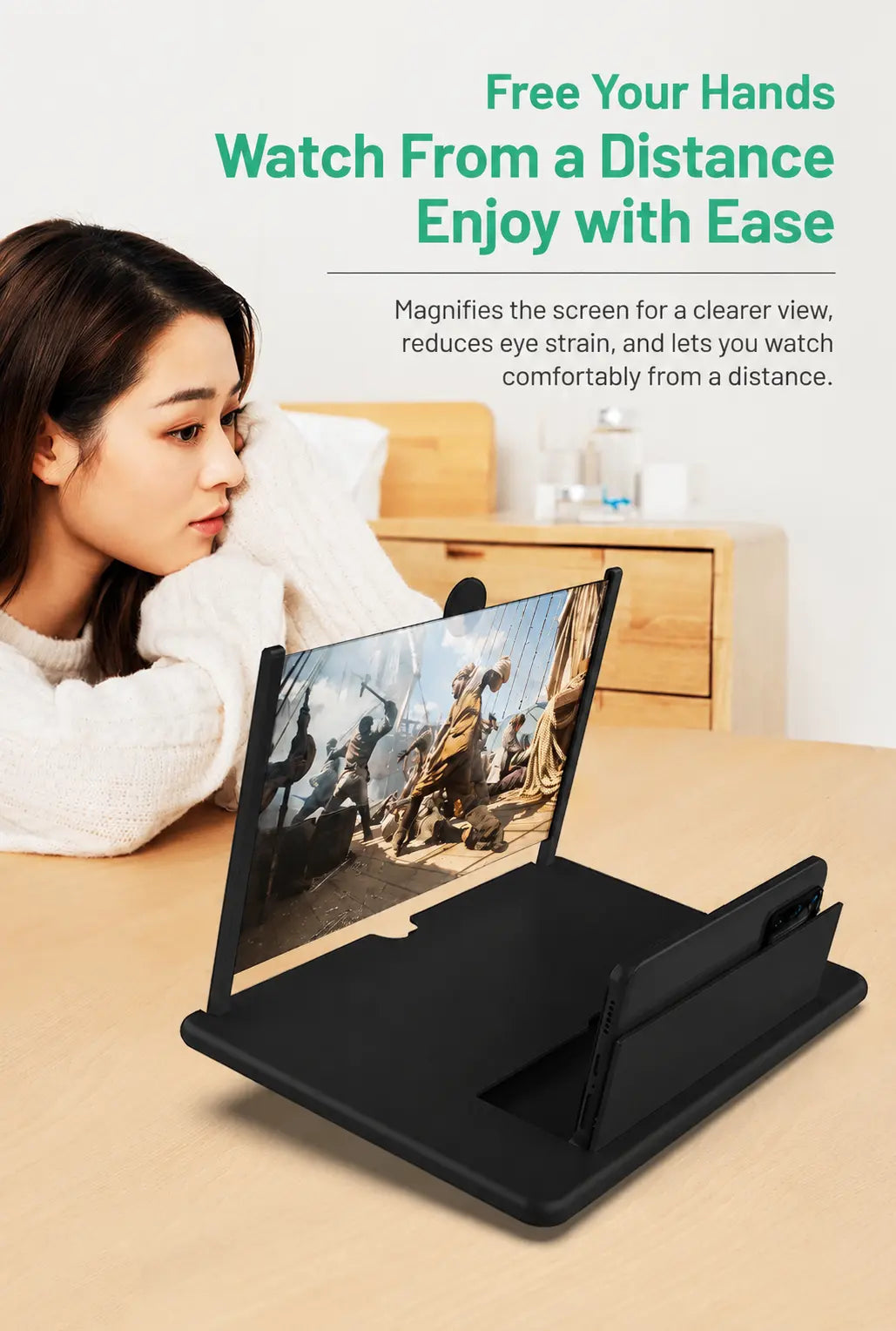 Extra-Large 3D HD Phone Screen Magnifier with Stand | Blue-Light Filter & Eye Protection
